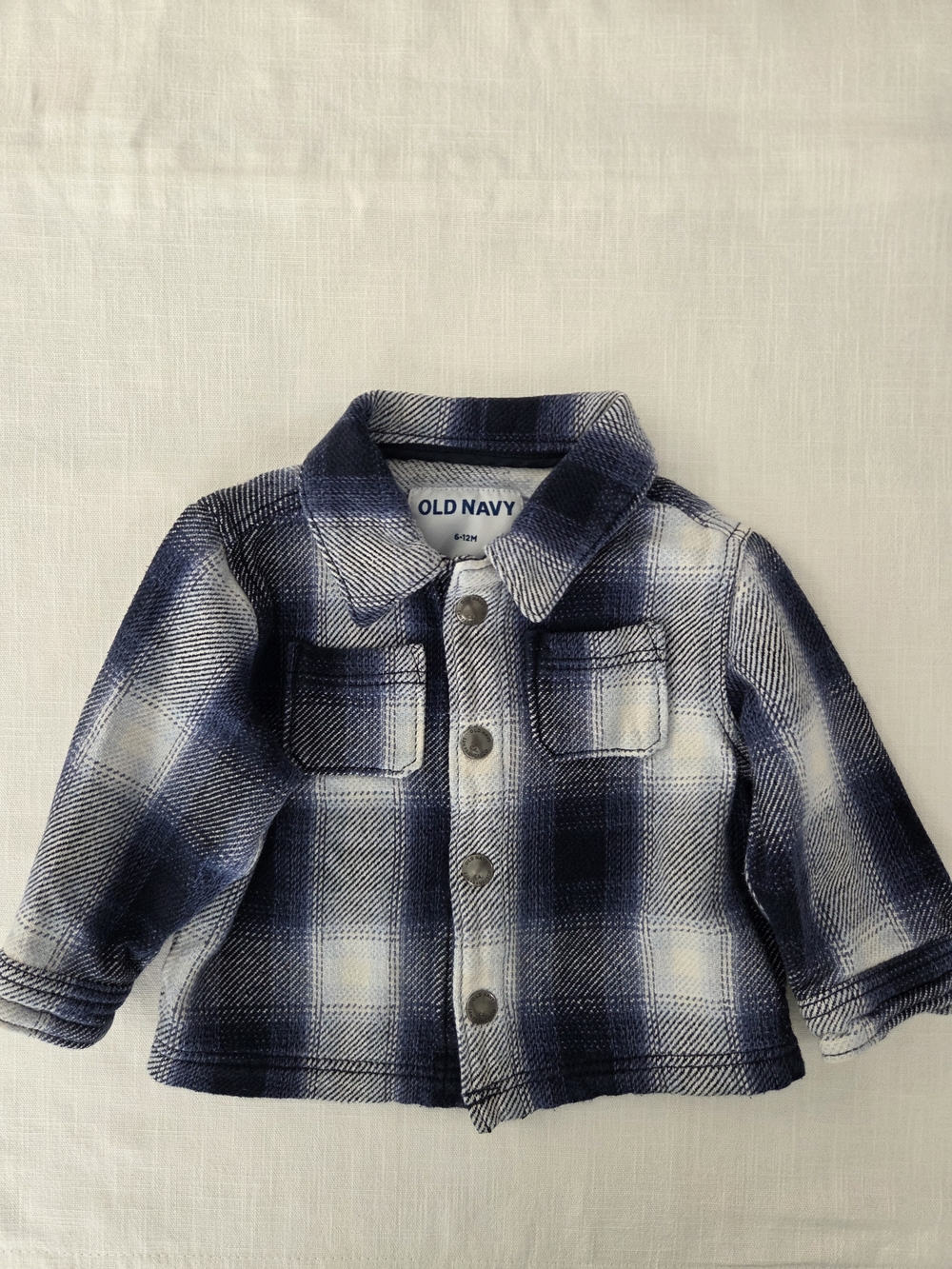 Old Navy Blue and White Plaid Kids Button-Front Shirt Jacket